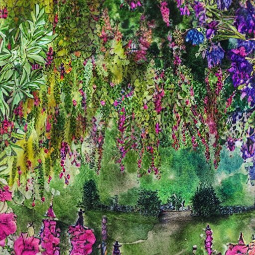 delicate garden on paper floating puffy vines botanical herbarium botanic watercolors iridescent 8 k wide angle realistic artstation italian rainbow colonnade oak pine liberty architecture pompeii 