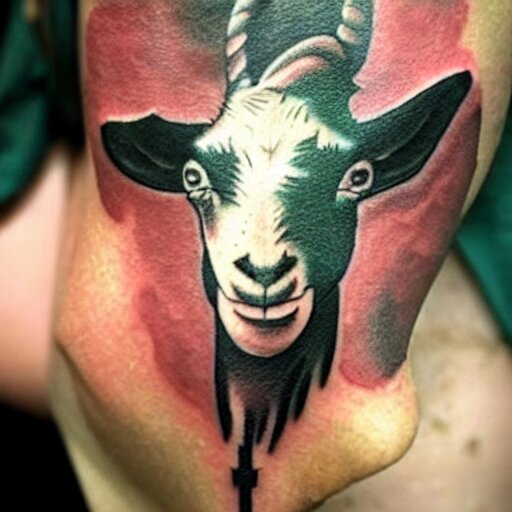 a tattoo of a goat with a stick of dynamite in its mouth