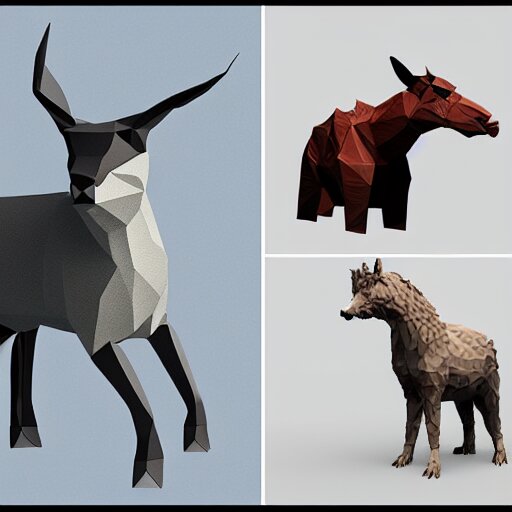 low-poly models of various kinds of animals