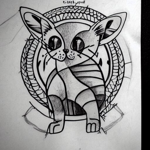 tattoo sketch in polynesian style cat hugging the sun