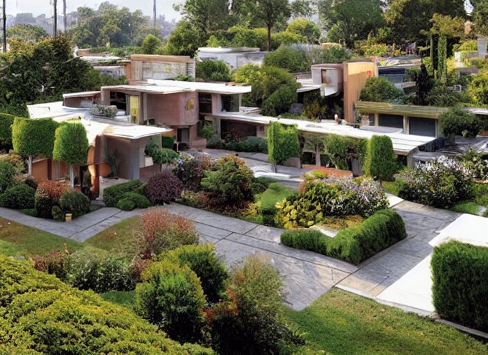 idyllic suburban neighborhood + rooftop gardens + sustainable energy initiatives + single family homes : : modern architecture by craig mullins, thomas kinkade and frank lloyd wright 