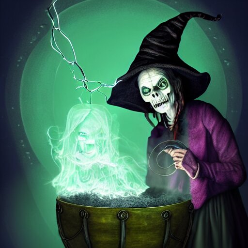 a portrait of a scary ugly witch that is brewing a wicked potion in her cauldron that is marked with magical symbol that are glowing, highly detailed, digital photo, hdri, by christopher bretz and john carpenter, vivid colors, high contrast, 8 k resolution, intricate, photorealistic, smooth, psychedelic color scheme, concept art, award winning, cg society contest winner 