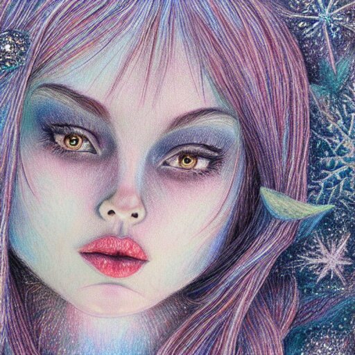  Colored pencil art on paper, Frost Fairy, highly detailed, artstation, Caran d'Ache Luminance