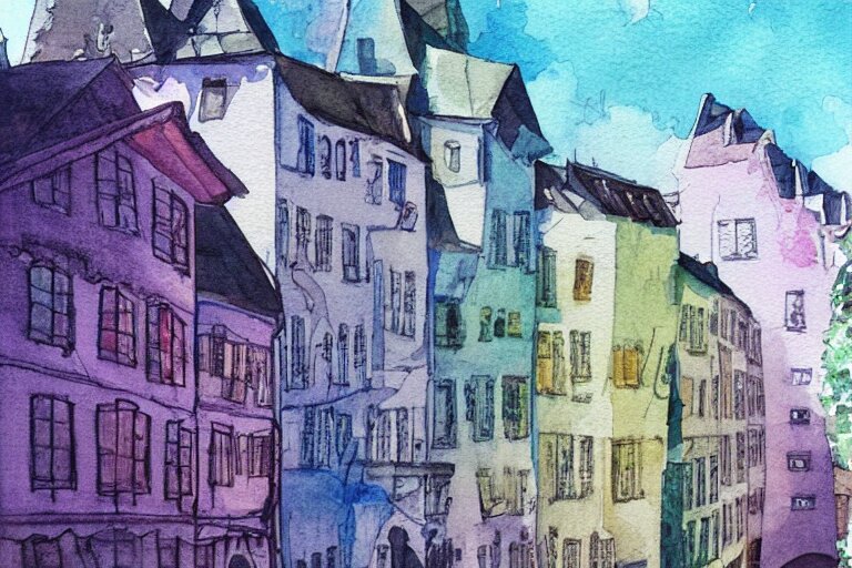 !! watercolor!! luxemburg in a sunny day, artwork by tooth wu, colorful contrast,!!!! very coherent!!!!, dark shadow, thick lineart 