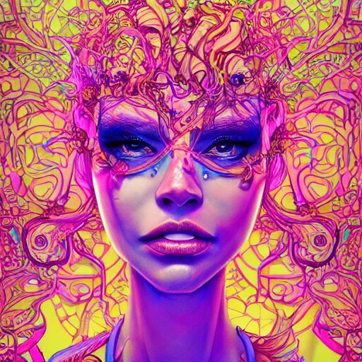 the face of a ridiculously beautiful and pretty woman partially made of onion rings of all colors looking up, an ultrafine detailed illustration by james jean, final fantasy, intricate linework, bright colors, behance contest winner, vanitas, angular, altermodern, unreal engine 5 highly rendered, global illumination, radiant light, detailed and intricate environment 