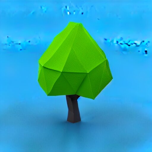 a 3d low poly object of just a small green tree on the blue background