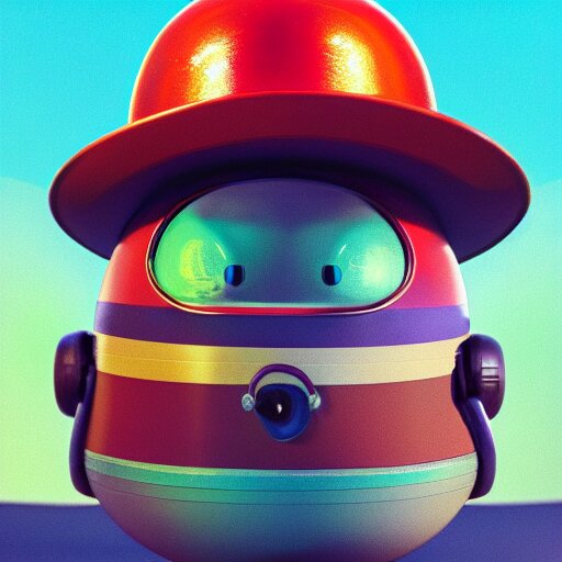 full body portrait of a round robot with a moustache wearing hat, painting a canvas, big head, high detail, beautiful light, depth of field, sharp focus, clean design, 4 k, pixar, colorful, octane render 