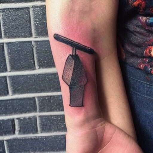 tattoo of a small abstract axe on the forearm