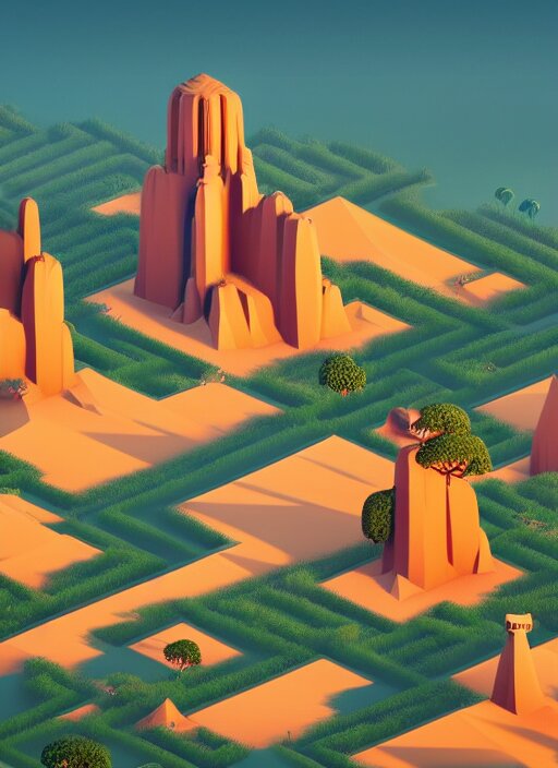 a low poly isometric render of madagascar with baobab trees in the style of monument valley, intricate, elegant, smooth shading, soft lighting, illustration, simple, solid shapes, by magali villeneuve, jeremy lipkin and michael garmash, rob rey and kentaro miura style, octane render, midsommar 