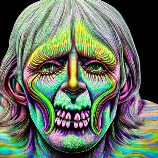 hyperrealism realistic lsd detailed 3 d scary pyschedelic trippy nightmare face in the style of alex grey and pablo amaringo and david normal 