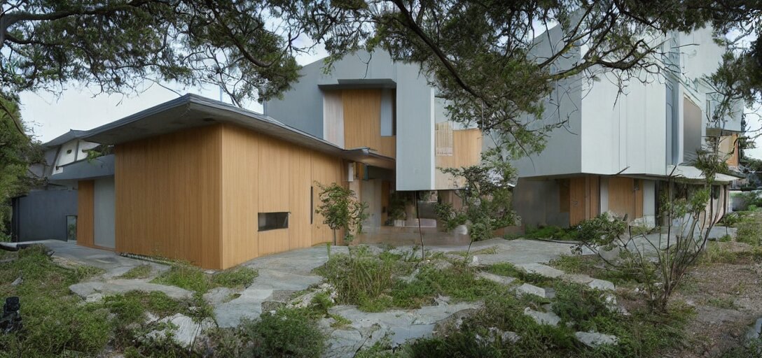 Ghibli style modern house architecture