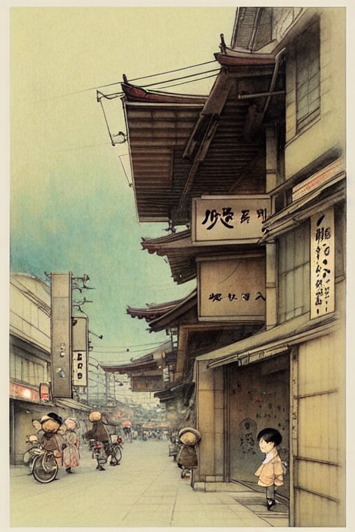 (((((1950s japanese city . muted colors.))))) by Jean-Baptiste Monge !!!!!!!!!!!!!!!!!!!!!!!!!!!