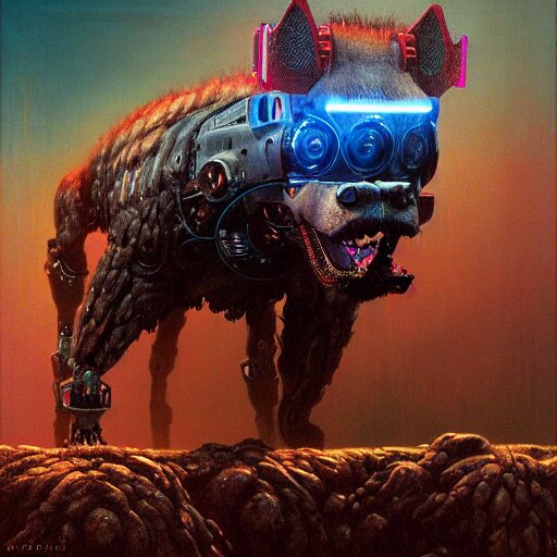 robotic hyena, cyberpunk 2 0 7 7, highly detailed beksinski style art 