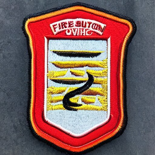 plain yet detailed, fire station flame embroidered patch retro design 