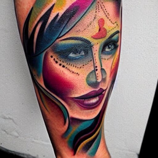 tattoo on female face, epic, colorful, beautiful, intricate detail