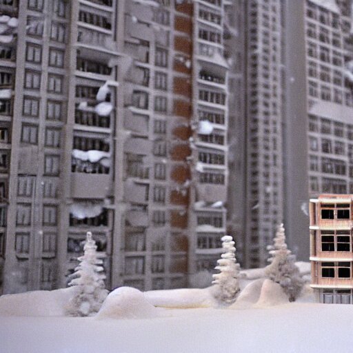 a snow globe diorama with a soviet apartment building in it, brutalism, isometric, physically based rendering, 1 9 9 0's 