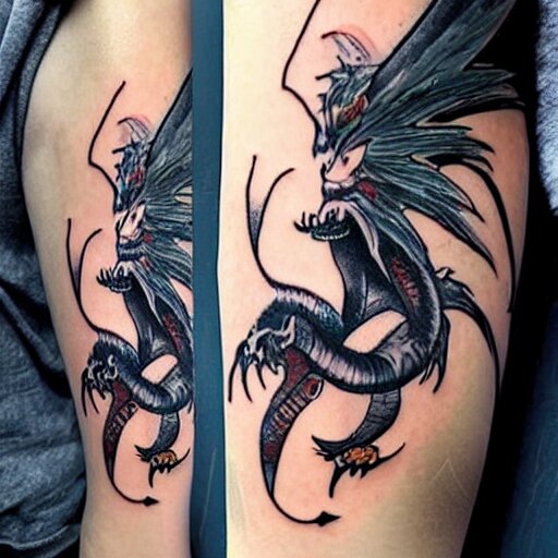 simple anime manga full color dragon!! Emerald and obsidian dragon, forearm tattoo, tattoo