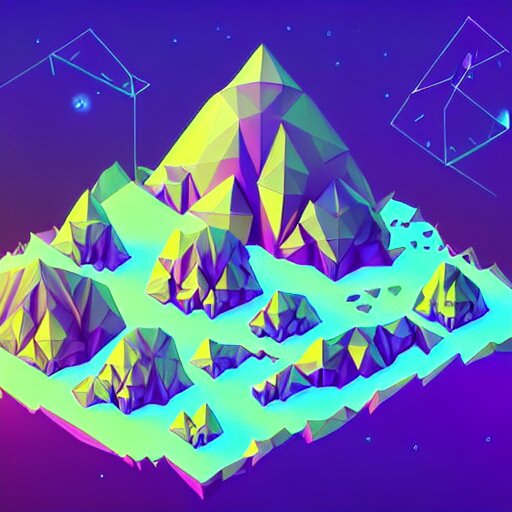 mobile game asset, isometric staircase, crystals, organic low poly vector design, bioluminescent alien - like plants of pandora, aesthetic of avatar's alien nature. we can see alien plants glowing in the dark arround the isometric itens in dark place cyan, orange smooth glow night photoshop filter low poly behance hd 