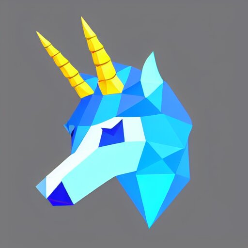 unicorn head, 2 d low polygon art, symmetric art, blue, vector art 