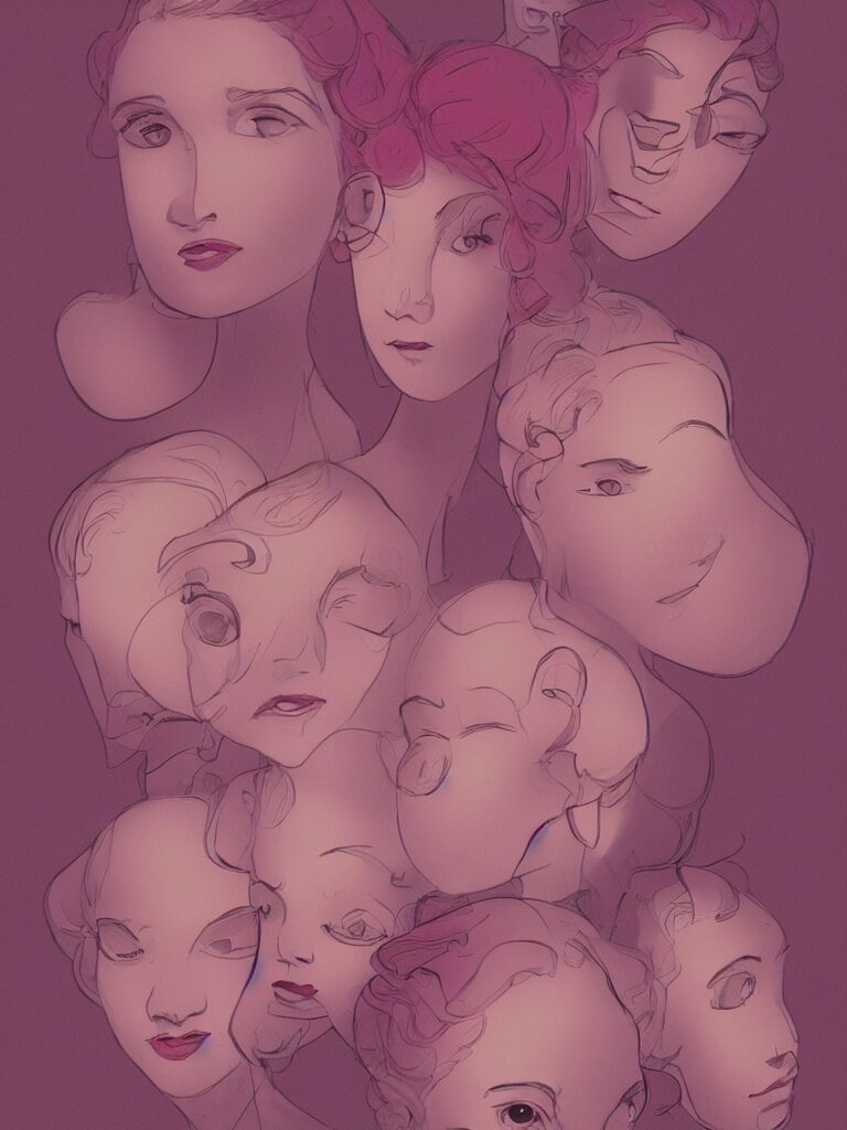 pink faces filling the page by disney concept artists, blunt borders, golden ratio, beautiful light 