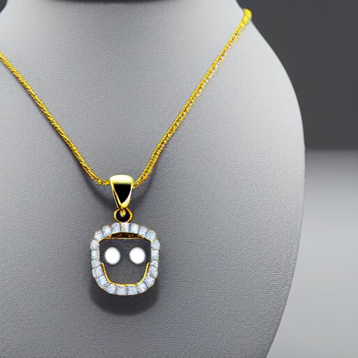 smiling diamond teeth, as a pendant on a gold chain 