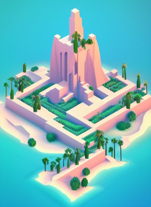 a low poly isometric render of lakshadweep, floral!, in the style of monument valley, intricate, elegant, smooth shading, soft lighting, illustration, simple, solid shapes, by magali villeneuve, jeremy lipkin and michael garmash, rob rey and kentaro miura style, octane render 