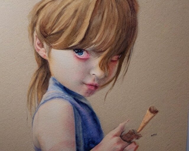 a little girl with the ice cream watercolor colored pencil painting trending on artstation 