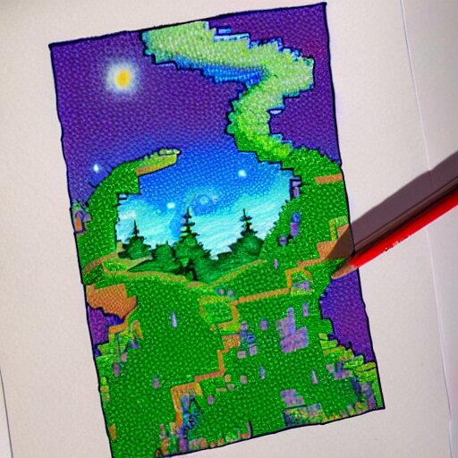  Colored pencil art on paper, Terraria Logo, highly detailed, artstation, MasterPiece, Award-Winning, Caran d'Ache Luminance