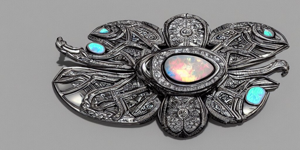 jewelry engraved in scarab, beetle, opal diamond, art noveau, art deco, 8k , artstation, render, elegant, album art