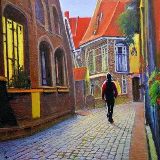 bob marley walking in bruges, painted by victor nizovtsev 