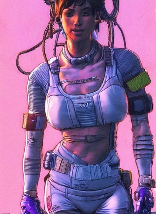 apex legends cyberpunk fitness babe. concept art by james gurney and mœbius. gorgeous face. 