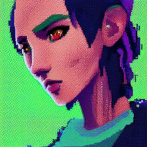 A pixel art, pointillisme potrait of a cyberpunk cyborg girl with big and cute eyes, fine-face, realistic shaded perfect face, fine details. Very anime style. Realistic shaded lighting poster by Ilya Kuvshinov katsuhiro, magali villeneuve, artgerm, Jeremy Lipkin and Michael Garmash, Rob Rey and Kentarõ Miura style, trending on art station