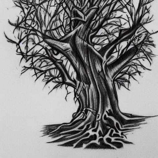 tattoo sketch of Tree, high detail