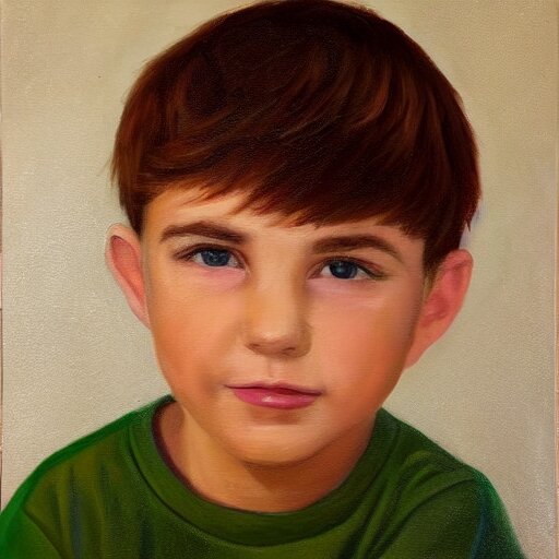 beautiful oil painting of a boy with short side part light brown hair and brown eyes