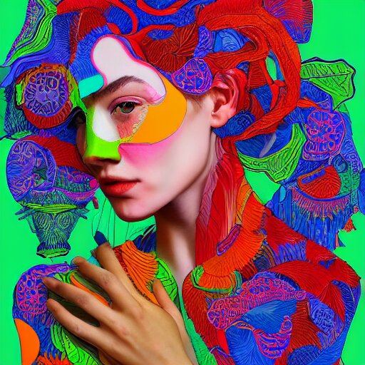 the portrait of a beautiful young woman partially made up of bell peppers of all colors, an ultrafine detailed illustration by james jean, intricate linework, bright colors, final fantasy, behance contest winner, vanitas, angular, altermodern, unreal engine 5 highly rendered, global illumination, radiant light, detailed and intricate environment 