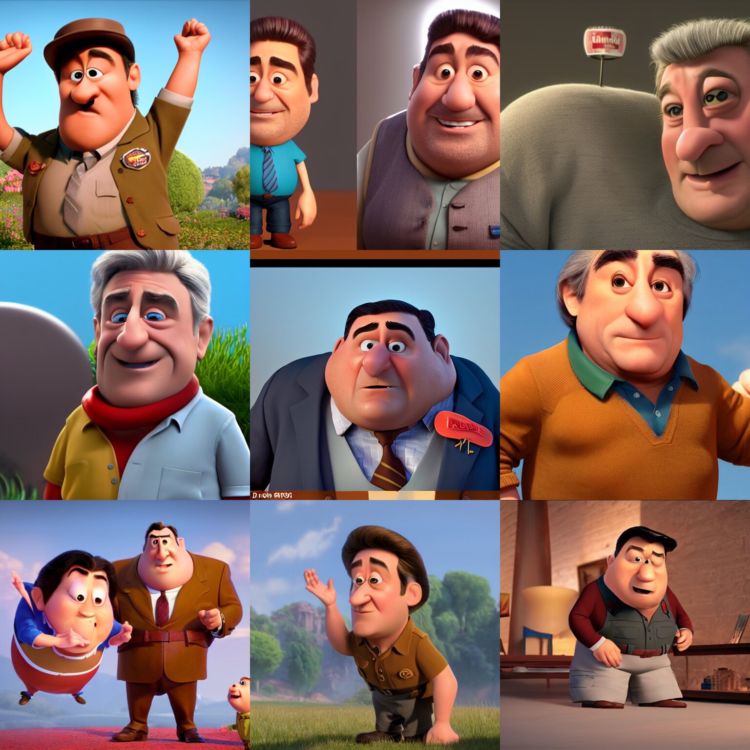 calm robert deniro at 4 0 years old as a pixar disney character from up ( 2 0 0 9 ), unreal engine, octane render, 3 d render, photorealistic 