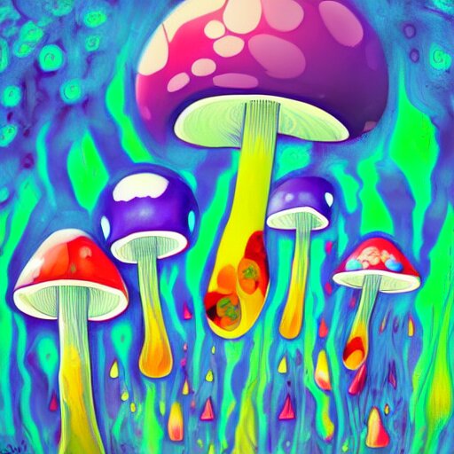 trippy mushrooms, acrilic paint, digital, artstation 