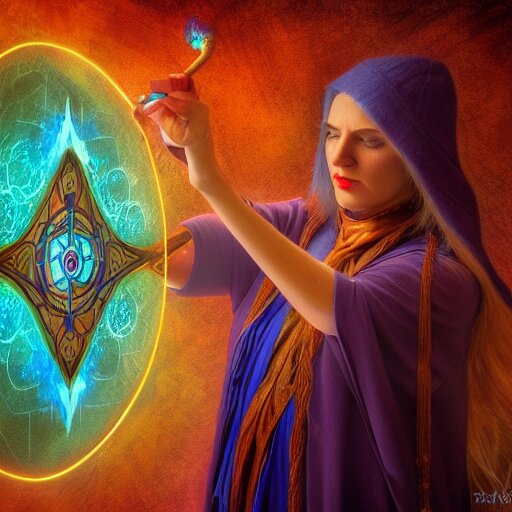 female mage is casting a magic spell, fantasy, D&D, HDR, digital art , award winning photograph, 8k, Mucha style,