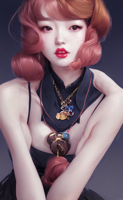 a pin up and beautiful fashion charming dreamlke korea girl with lv jewelry, character art, art by artgerm lau and kyoung hwan kim and and ilya kuvshinov and john singer sargent, hyperdetailed, 8 k realistic, symmetrical, frostbite 3 engine, cryengine, dof, trending on artstation, digital art 