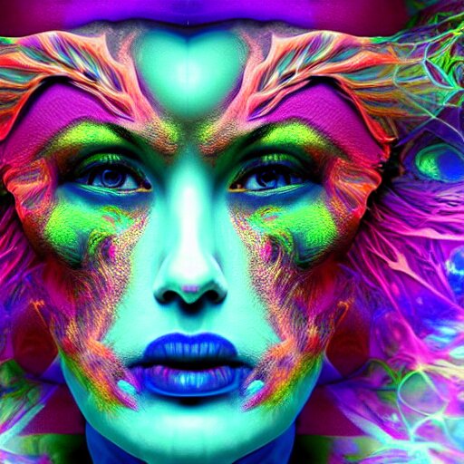 hyperrealistic psychedelic nightmare fractal face render in style of laura borealisis | photorealistic, cgsociety, glossy, liquid, vivid colours 4 k 