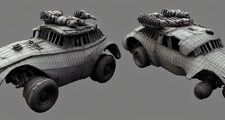 highly detailed cinematic scifi render of 3 d sculpt of fury road spaceship 