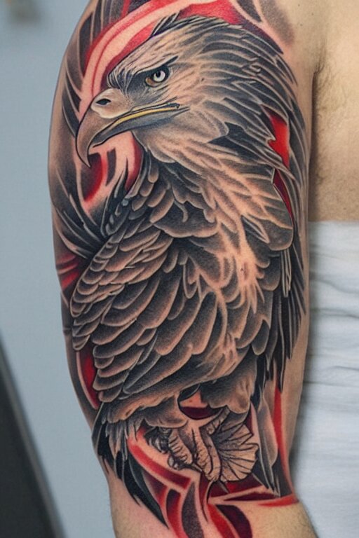 traditional American tattoo of an eagle with a fish in its talon ...