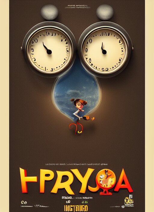 a poster of a pixar's movie about clocks, high definition, trending on artstation 