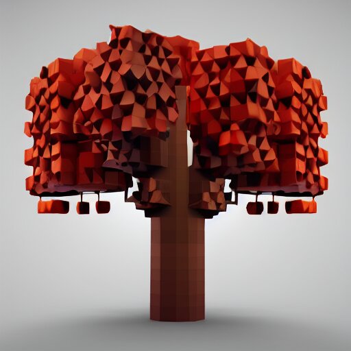 a low poly tree with cubes as fruits