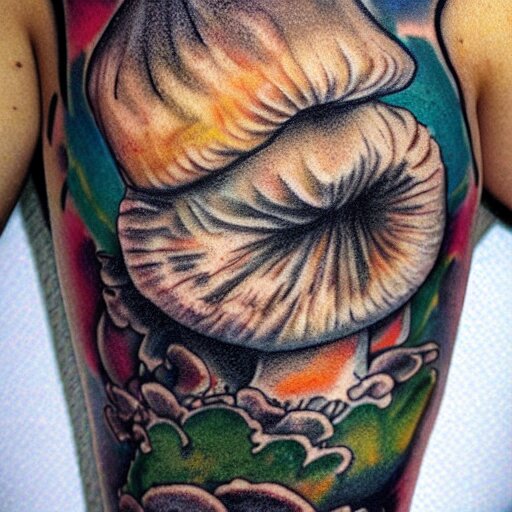 mushroom in decay, tattoo art, japanese, color restoration, vortex, highly detailed, 