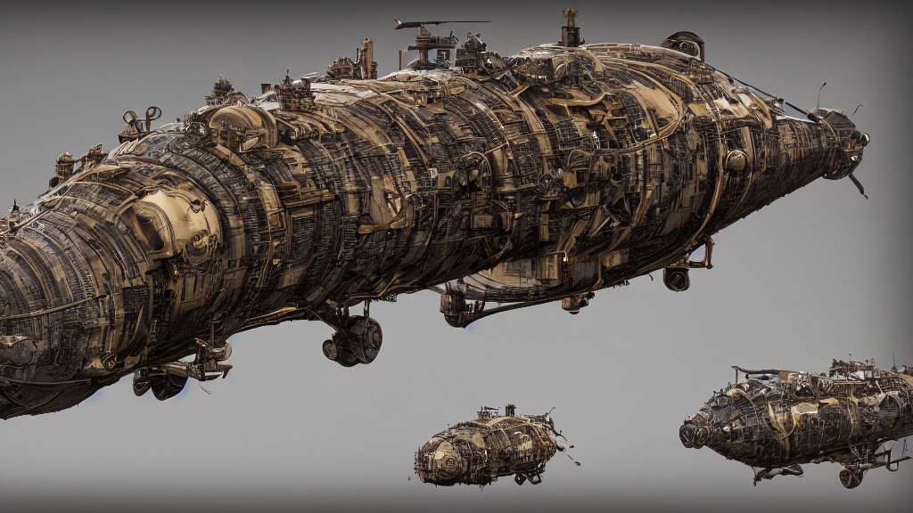 steampunk tardigrade airship, high detail, octane render, 8k