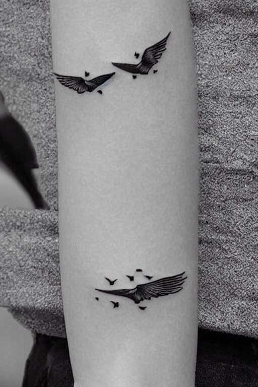 a beautiful tattoo design of minimalist swallows flying into spherical lines and simple basic shapes, black ink, line art 