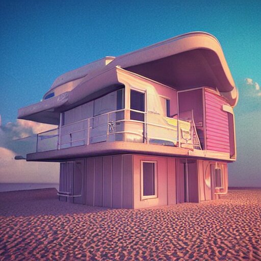 Retro-wave house in beach