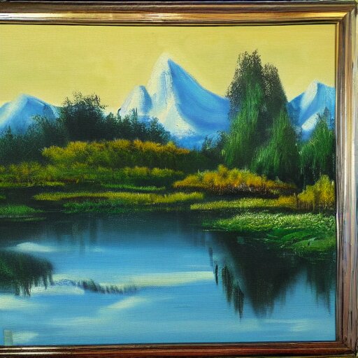 landscape, oil on canvas, by bob ross 