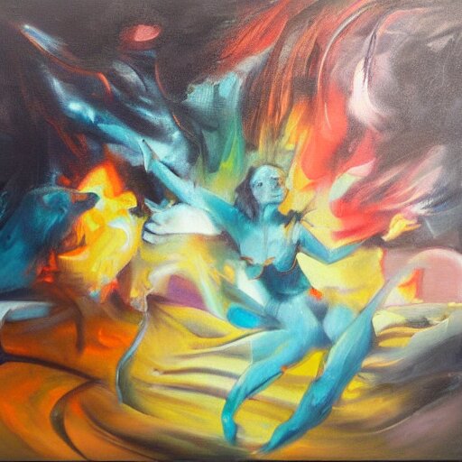 the abstract concept of guilty pleasure in style of concept art oil painting, 